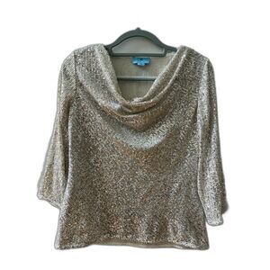 Silver Sequin Drape Top Size M Women's EUC